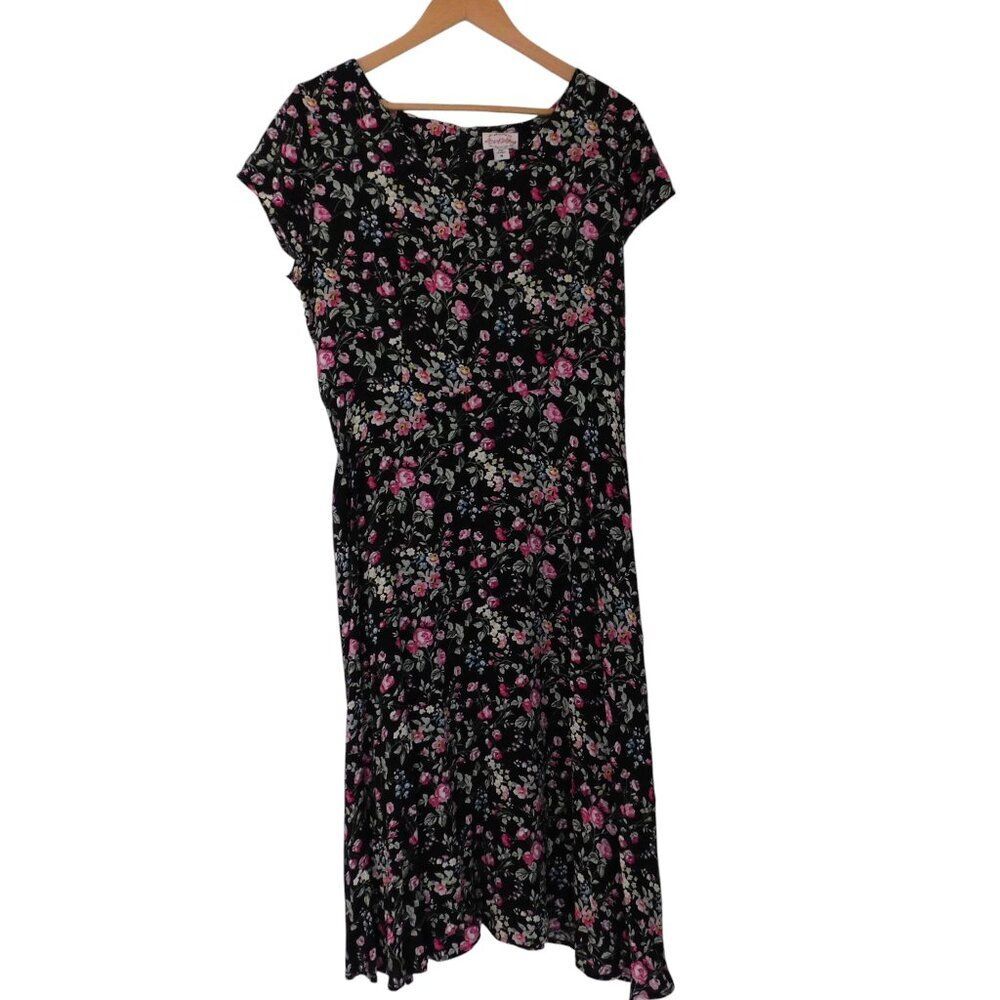 NEW Lanz of Salzburg Dress Summer Vintage‎ Style Black FLoral Size Medium